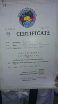 Certificate Akoto 6. degree Black belt